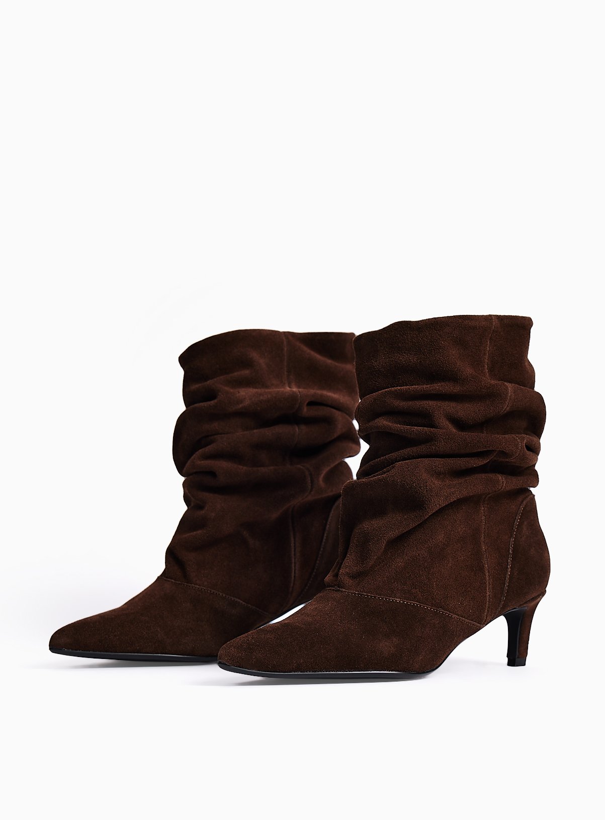 Brown Ruched Mid Heel Suede Boots 3 - Image 2 thumbnail